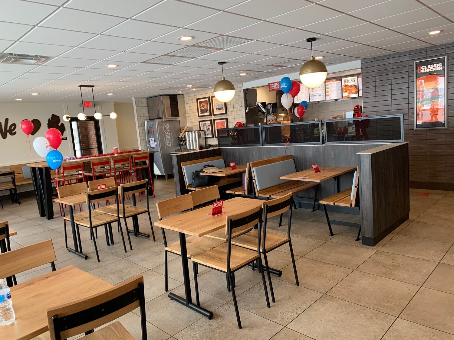 The newly remodeled dining room of Wendy's in Clare, Michigan.